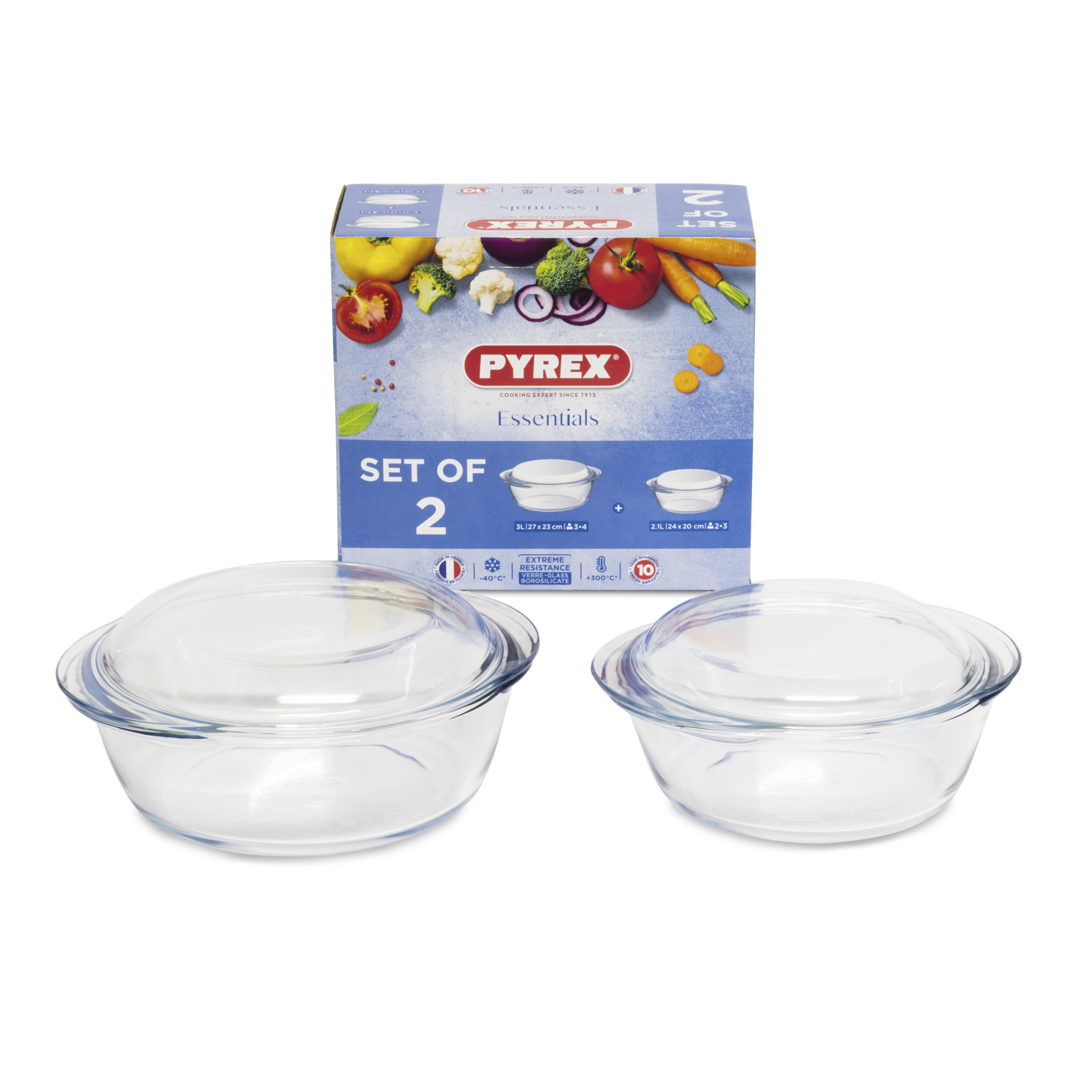 Pyrex cookware with glass lids